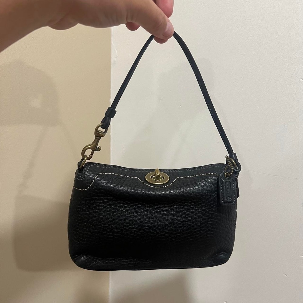 Y2K 2000s Coach Black Pebbled Leather Legacy Turn-Lock Mini Bag / Wristlet - Picture 1 of 6